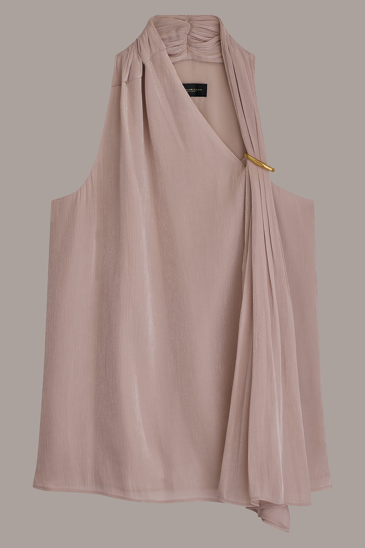 Donna Karan METALLIC ASYMMETRIC SCARF HALTER BLOUSE