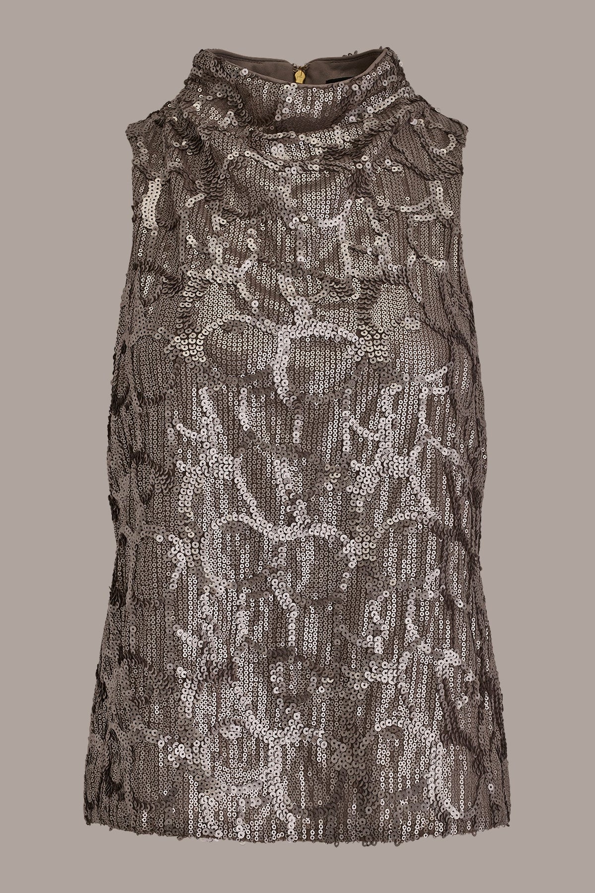 Donna Karan SLEEVELESS HIGH COWL-NECK SEQUIN TOP