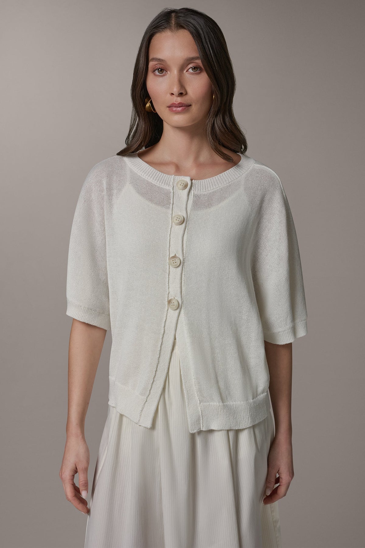Donna Karan SHORT SLEEVE EASY CARDIGAN