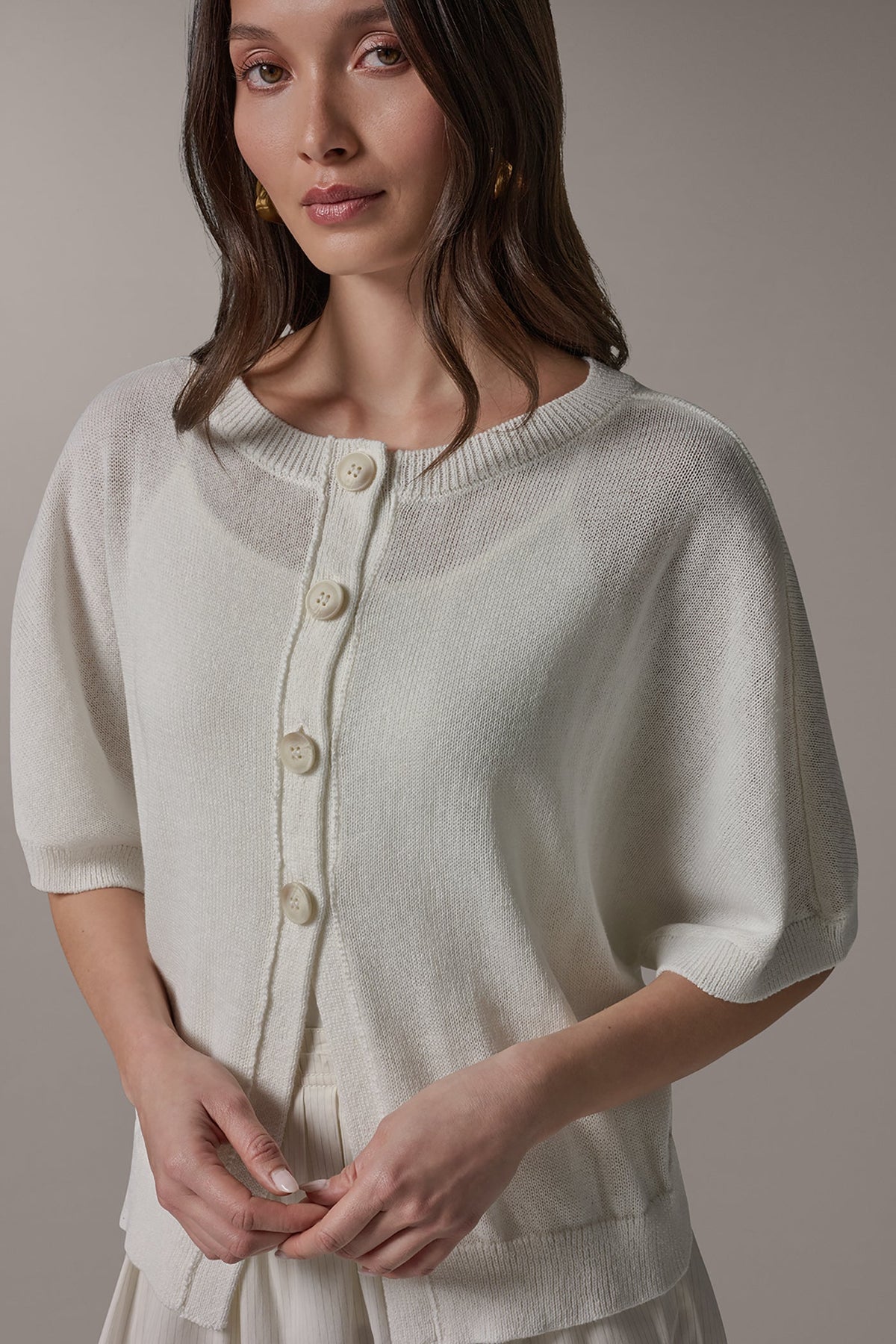 Donna Karan SHORT SLEEVE EASY CARDIGAN