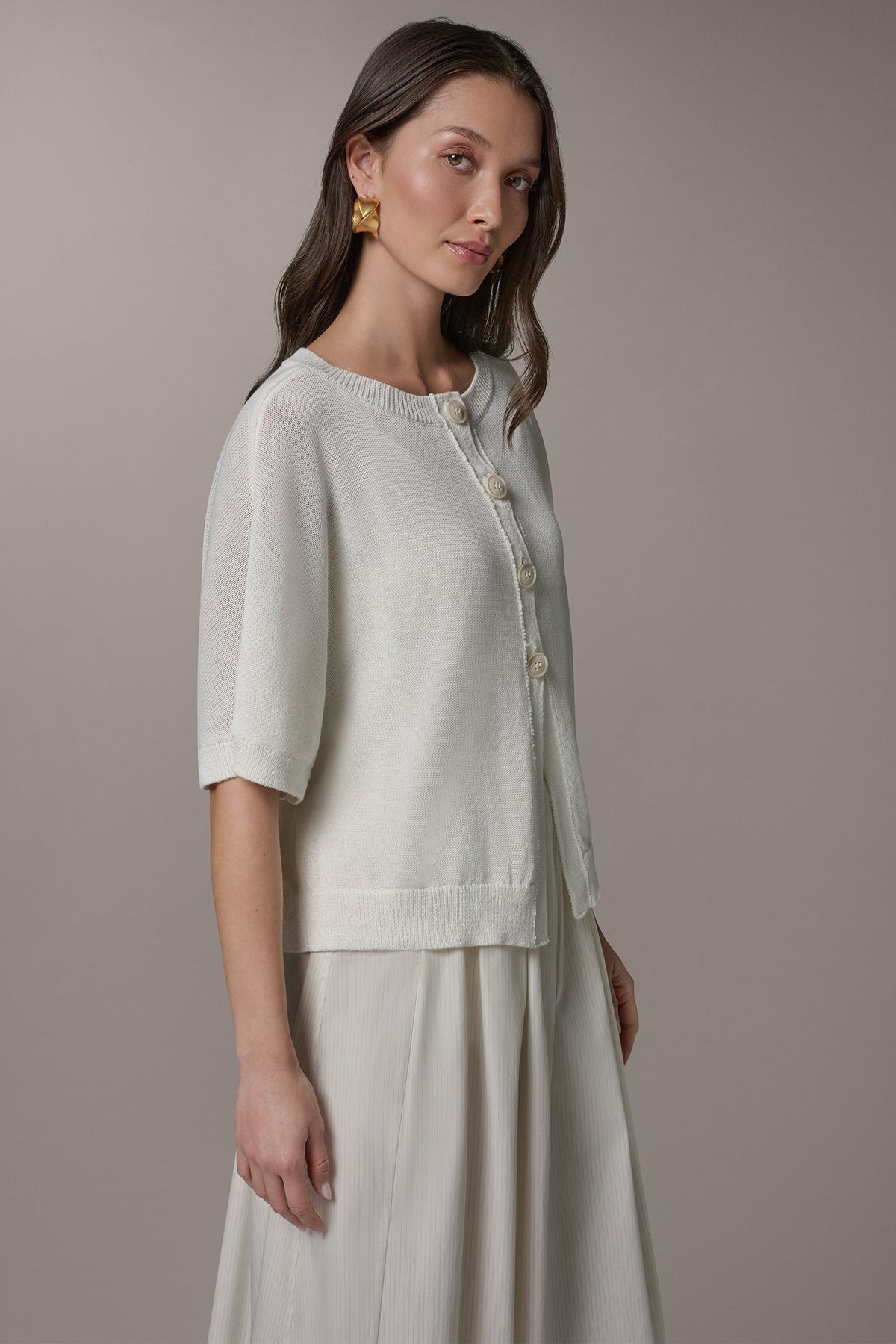 Donna Karan SHORT SLEEVE EASY CARDIGAN