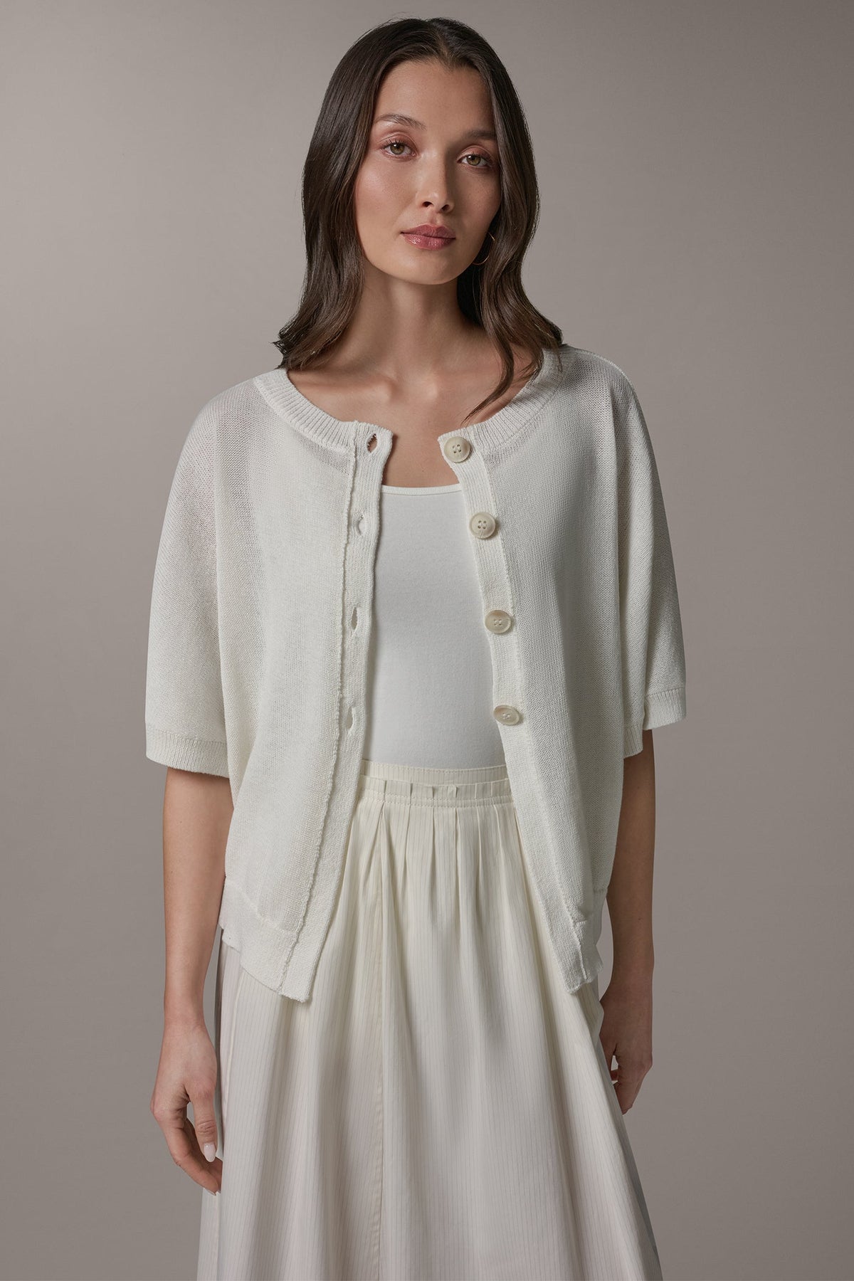 Donna Karan SHORT SLEEVE EASY CARDIGAN