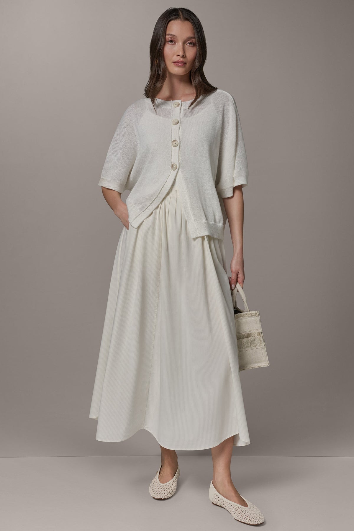 Donna Karan SHORT SLEEVE EASY CARDIGAN