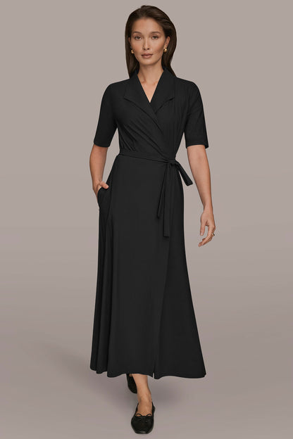 Donna Karan THE MODERN TRAVEL ELBOW-SLEEVE MIDI WRAP DRESS