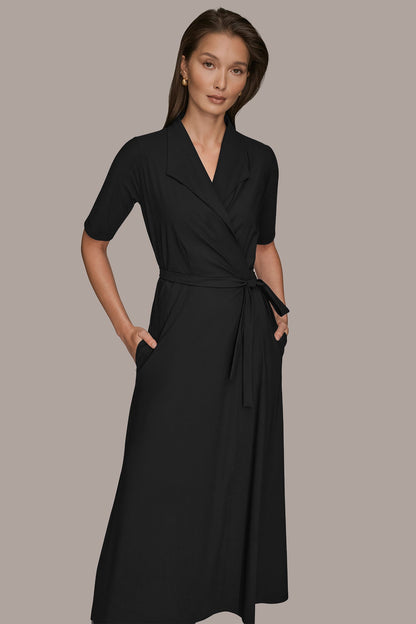 Donna Karan THE MODERN TRAVEL ELBOW-SLEEVE MIDI WRAP DRESS