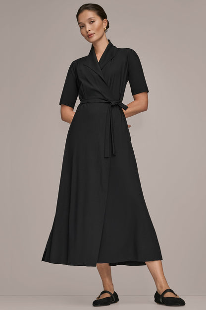 Donna Karan THE MODERN TRAVEL ELBOW-SLEEVE MIDI WRAP DRESS