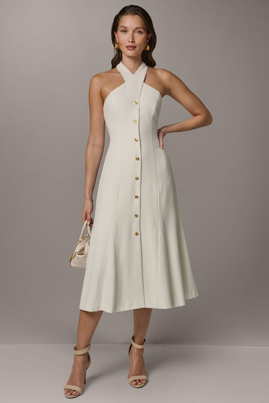 Donna Karan SLEEVELESS CROSS-FRONT MIDI HALTER DRESS