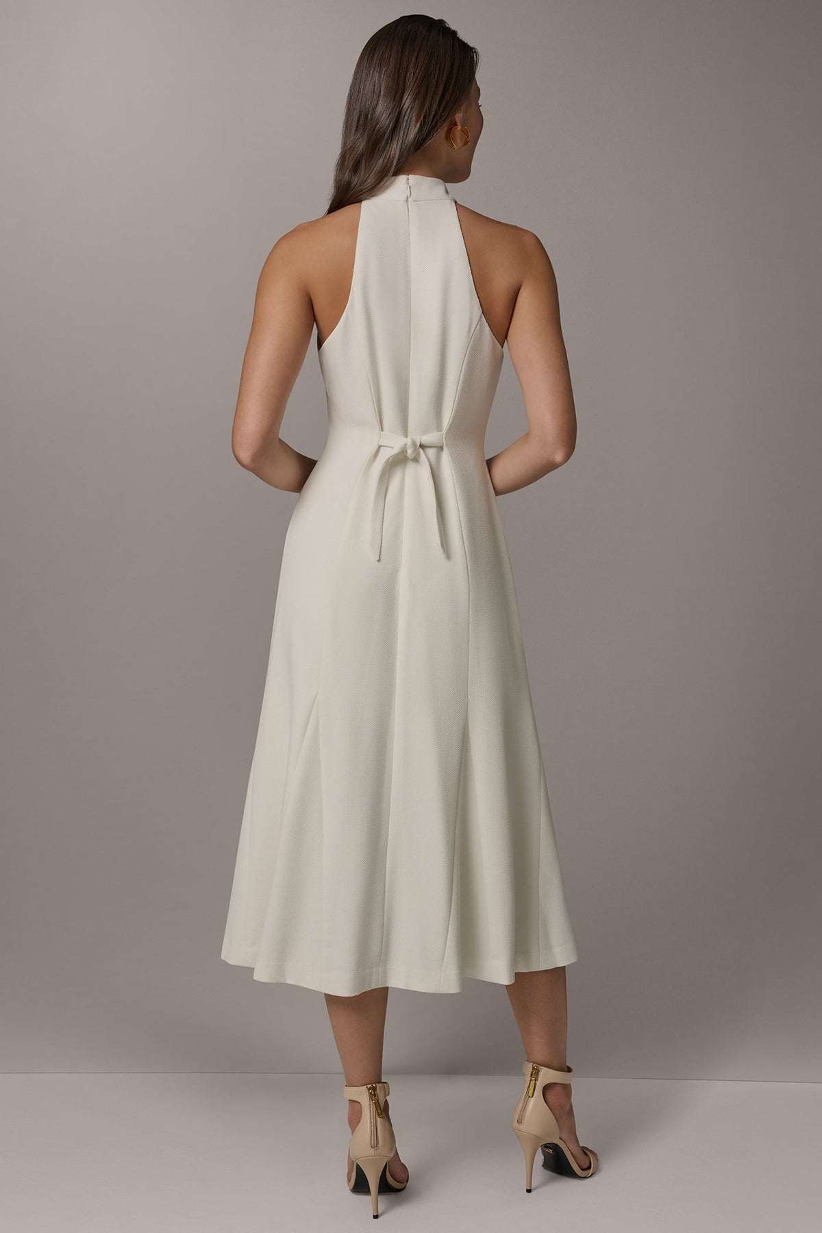 Donna Karan SLEEVELESS CROSS-FRONT MIDI HALTER DRESS