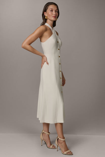 Donna Karan SLEEVELESS CROSS-FRONT MIDI HALTER DRESS