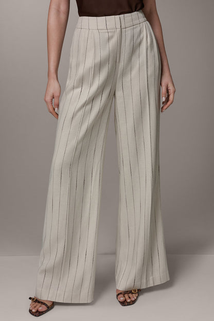 Donna Karan MID-RISE PINSTRIPE PLEATED WIDE-LEG PANT