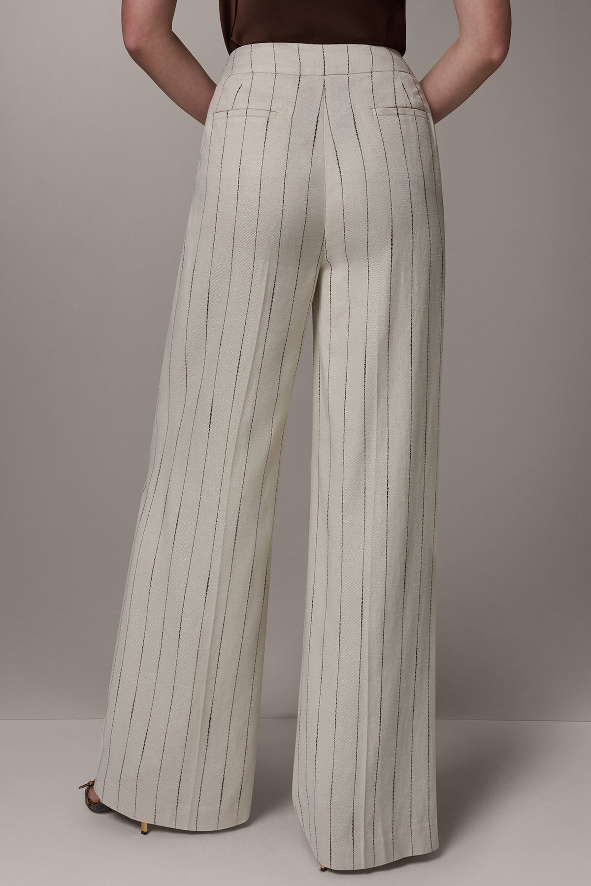 Donna Karan MID-RISE PINSTRIPE PLEATED WIDE-LEG PANT