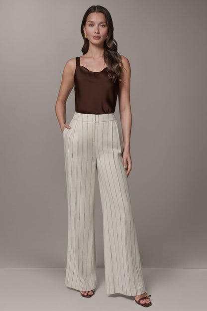 Donna Karan MID-RISE PINSTRIPE PLEATED WIDE-LEG PANT