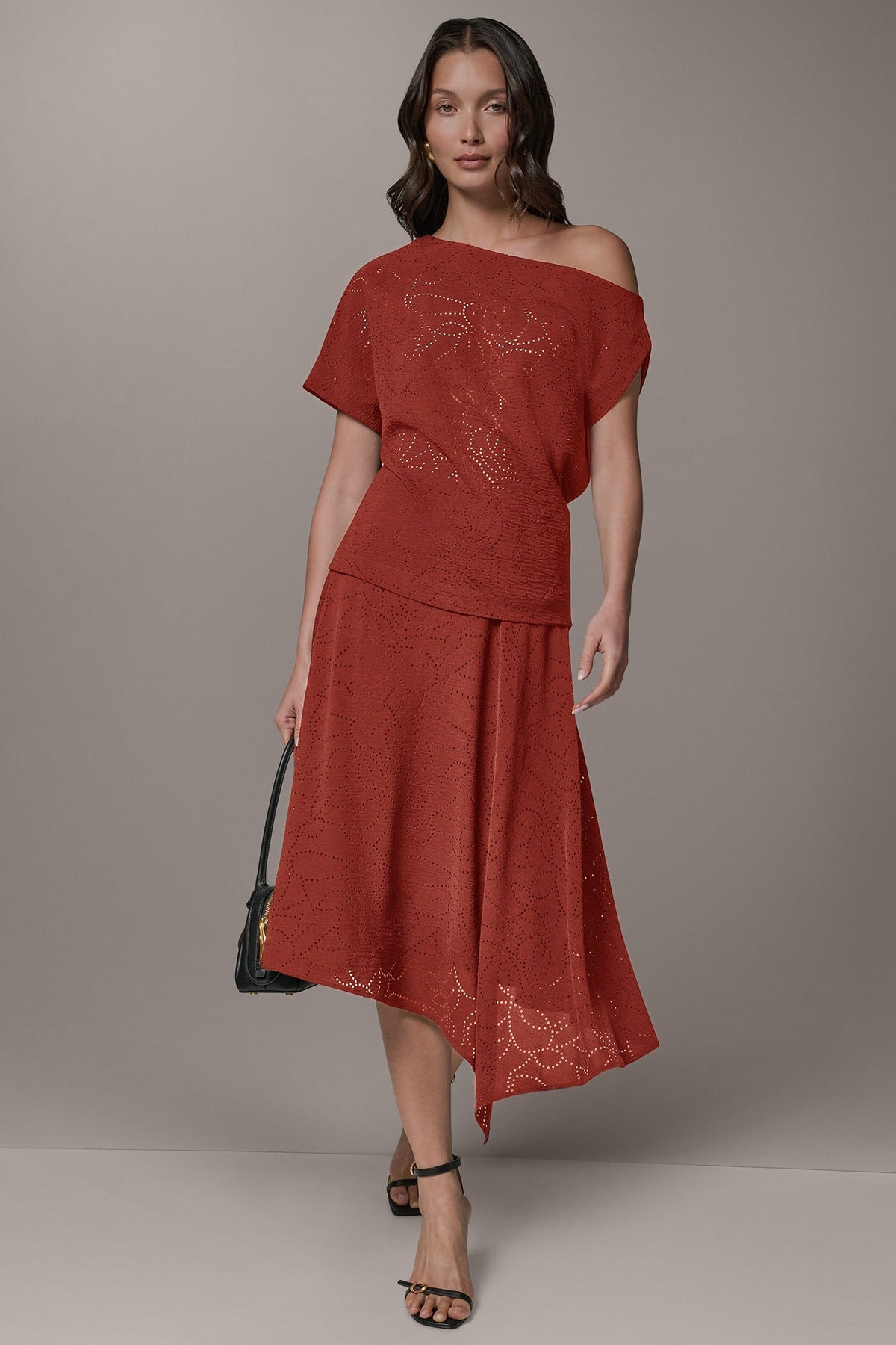Donna Karan LASER CUT ASYMMETRIC MIDI SKIRT