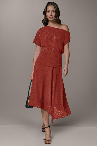 Donna Karan LASER CUT ASYMMETRIC MIDI SKIRT
