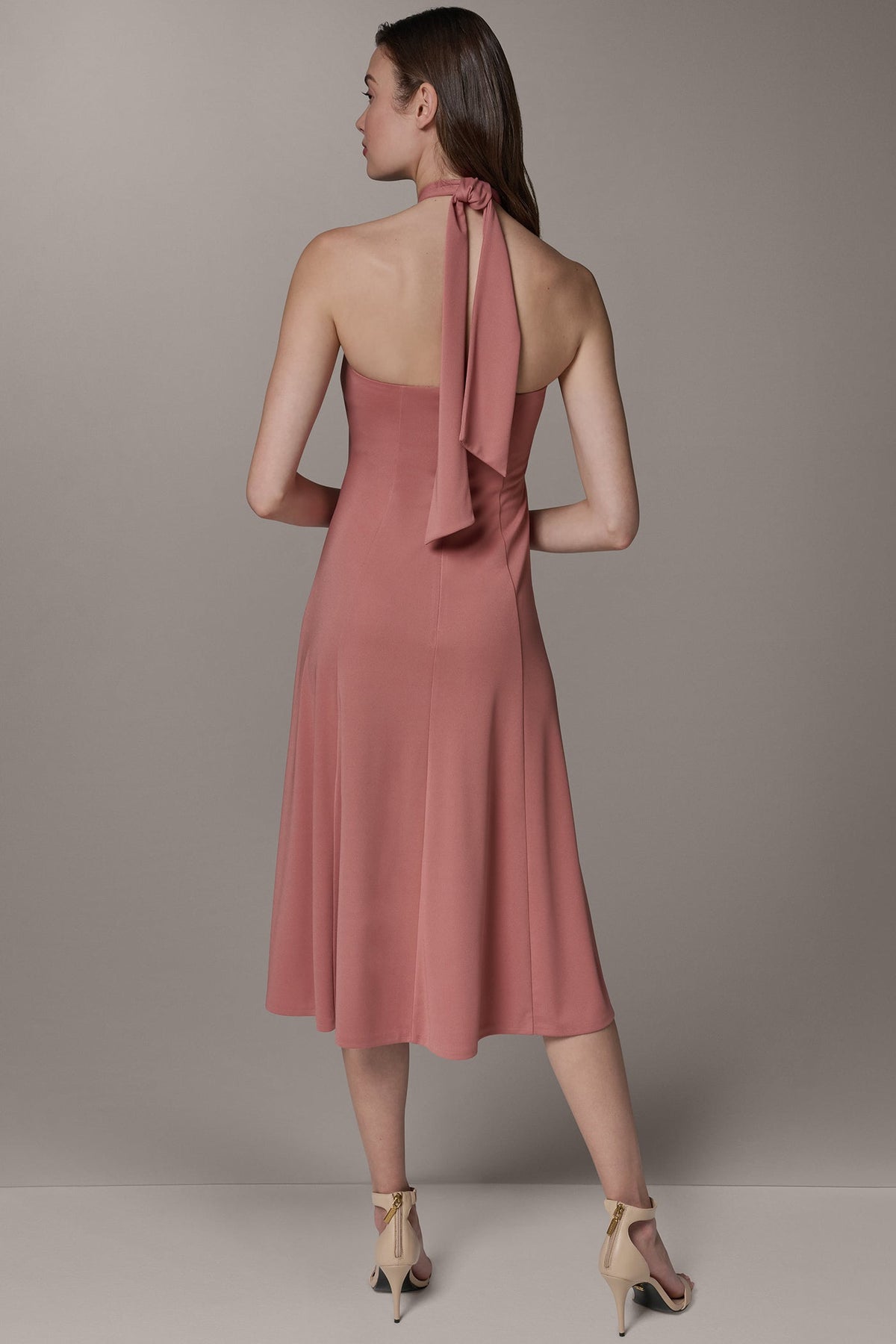 Donna Karan SLEEVELESS MIDI A-LINE HALTER DRESS