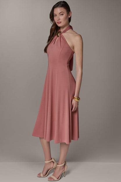 Donna Karan SLEEVELESS MIDI A-LINE HALTER DRESS