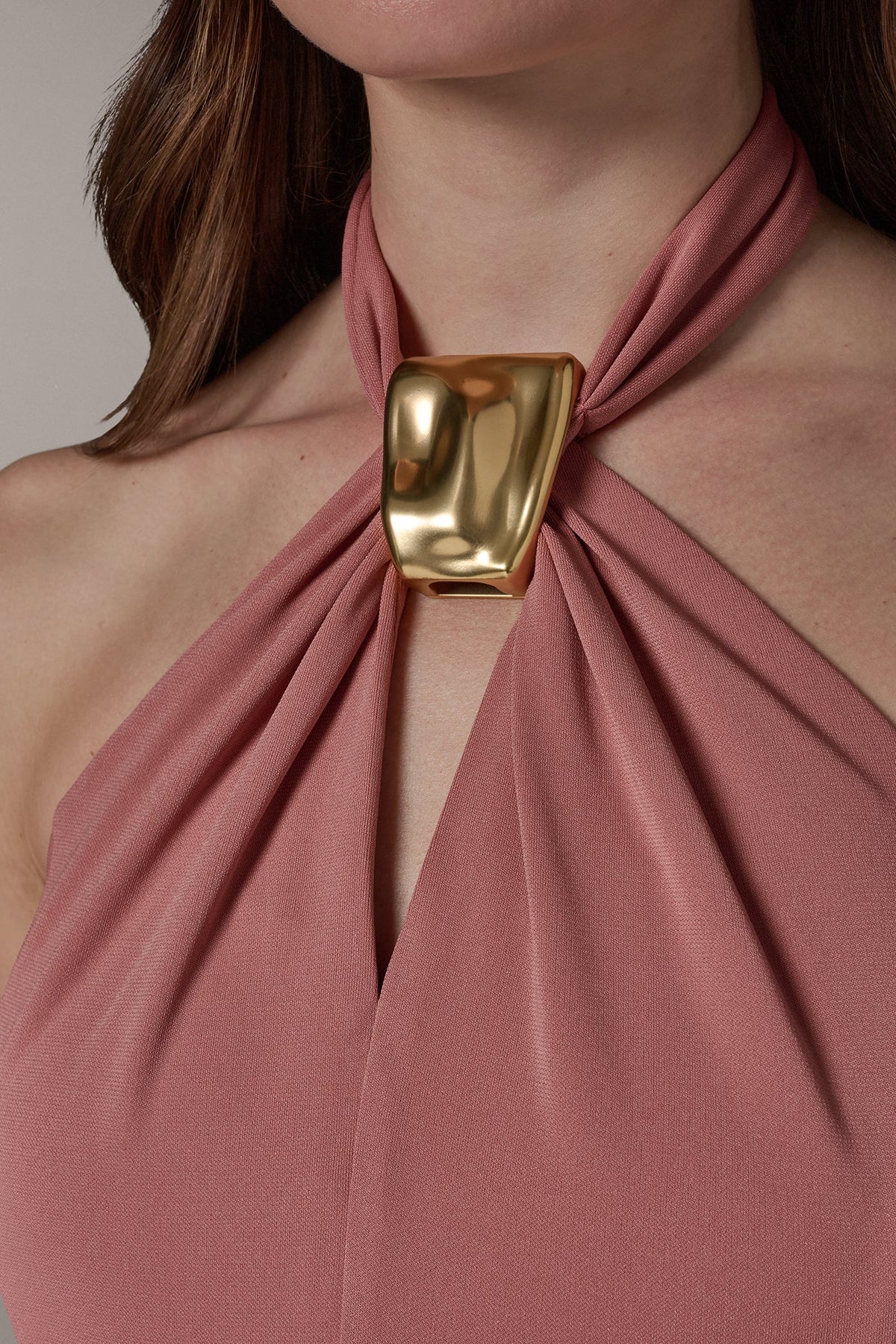 Donna Karan SLEEVELESS MIDI A-LINE HALTER DRESS