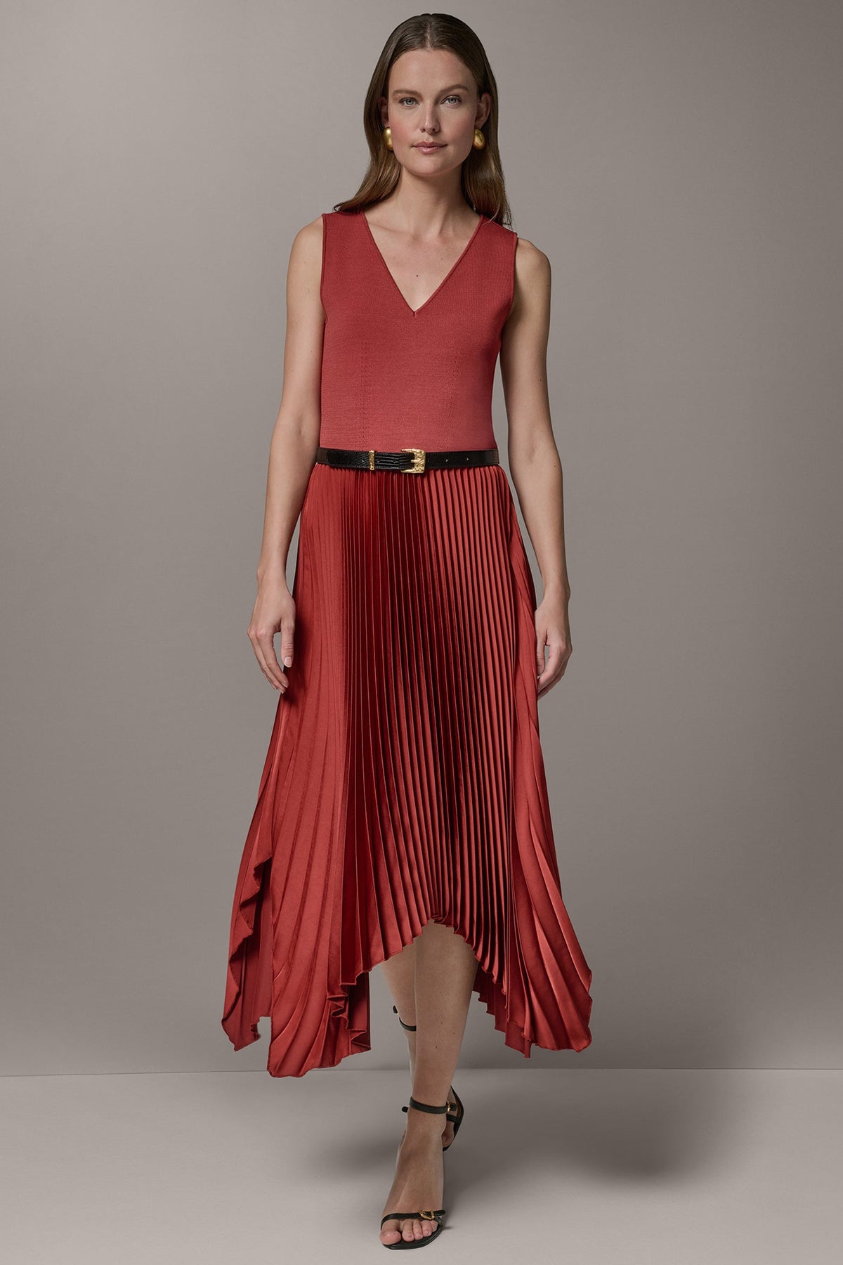 Donna Karan SLEEVELESS MIDI MIXED MEDIA DRESS
