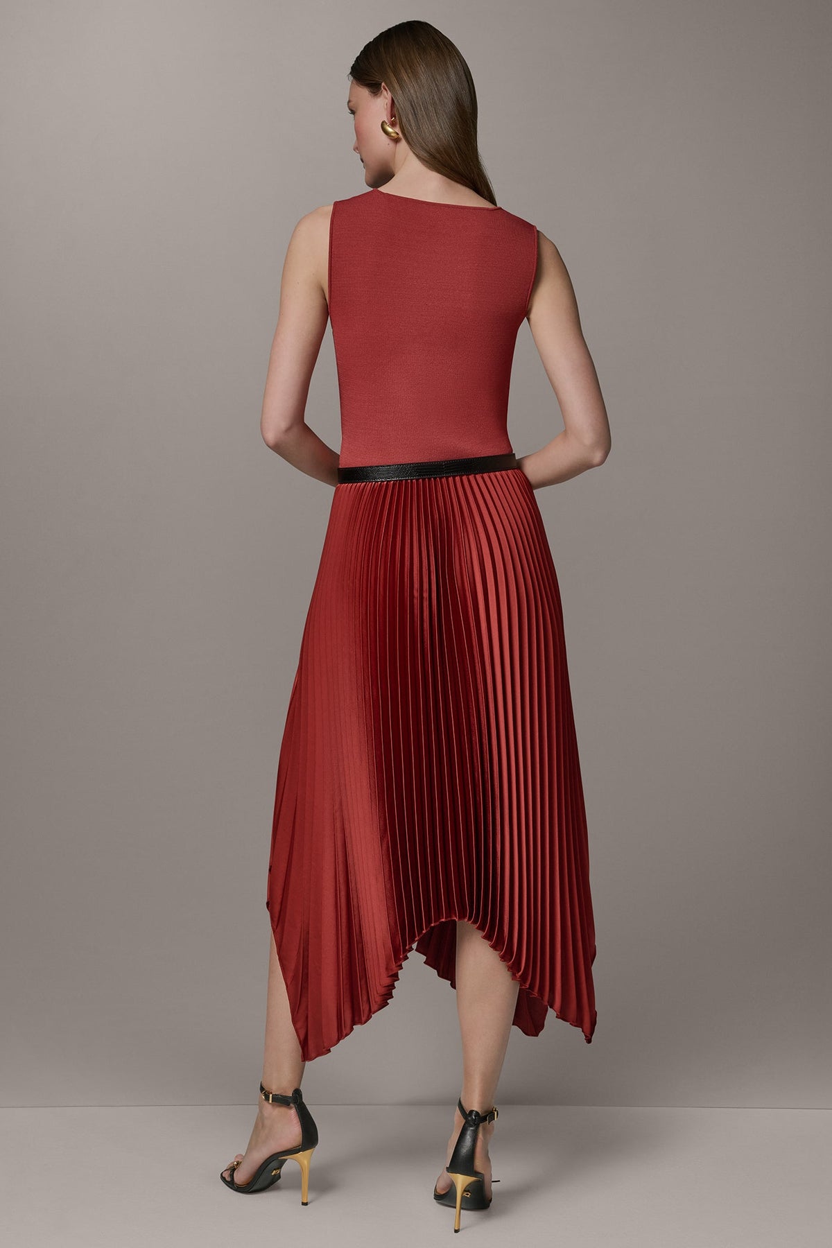 Donna Karan SLEEVELESS MIDI MIXED MEDIA DRESS