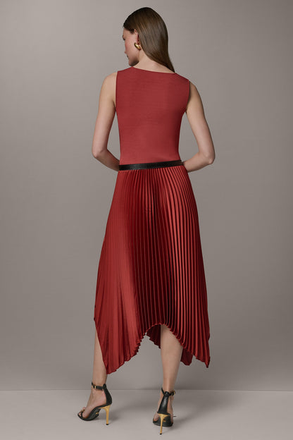 Donna Karan SLEEVELESS MIDI MIXED MEDIA DRESS