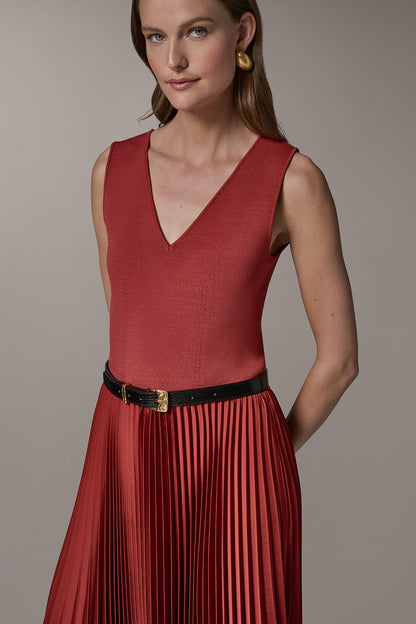Donna Karan SLEEVELESS MIDI MIXED MEDIA DRESS