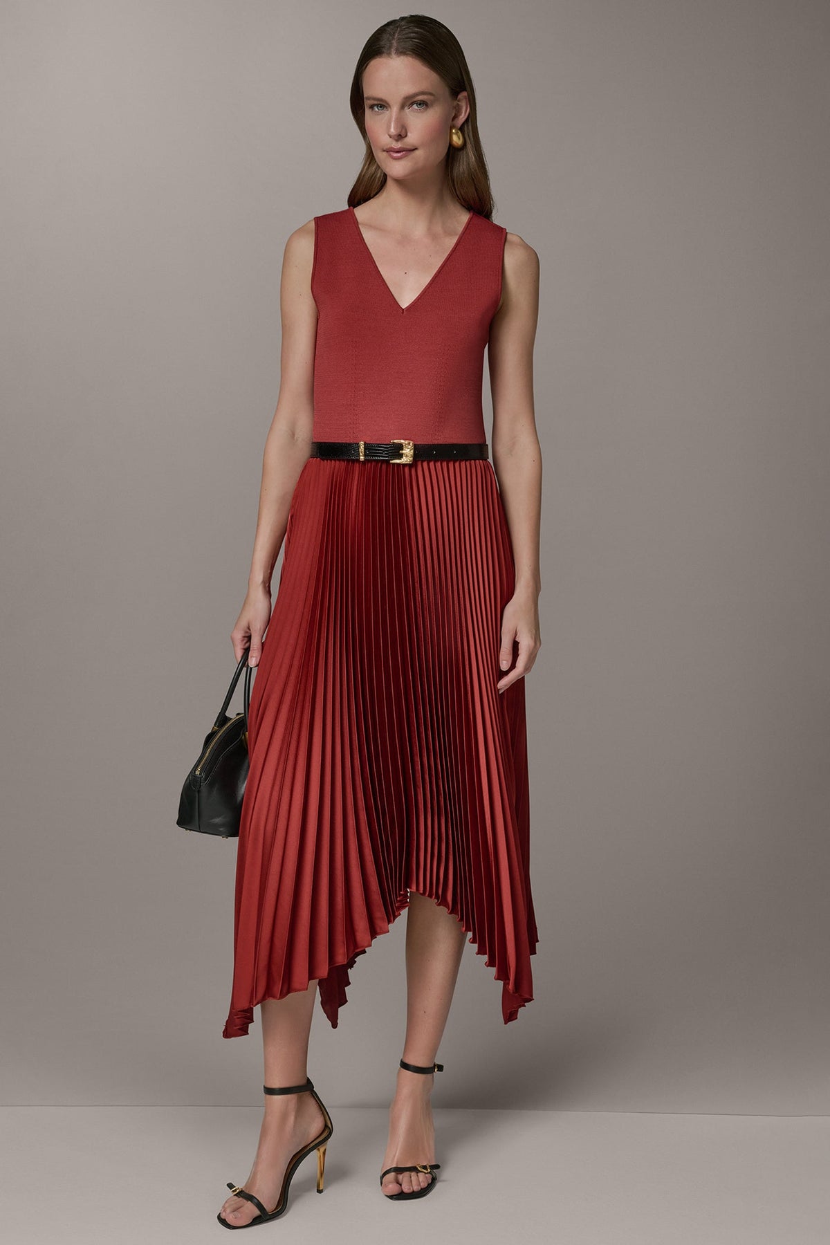Donna Karan SLEEVELESS MIDI MIXED MEDIA DRESS