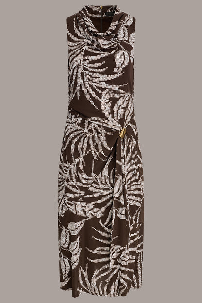 Donna Karan FLORAL SLEEVELESS COWL NECK MIDI DRESS