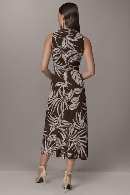 Donna Karan FLORAL SLEEVELESS COWL NECK MIDI DRESS