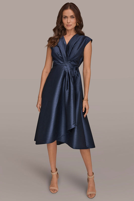 Donna Karan SLEEVELESS PLEATED MIDI WRAP DRESS