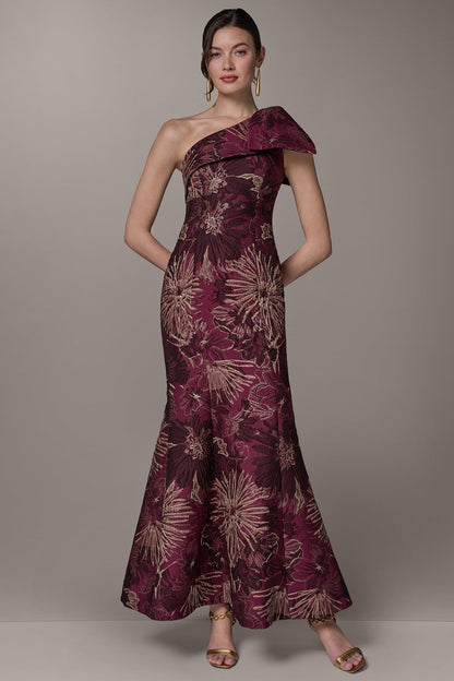 Donna Karan ONE SHOULDER FLORAL TRUMPET GOWN