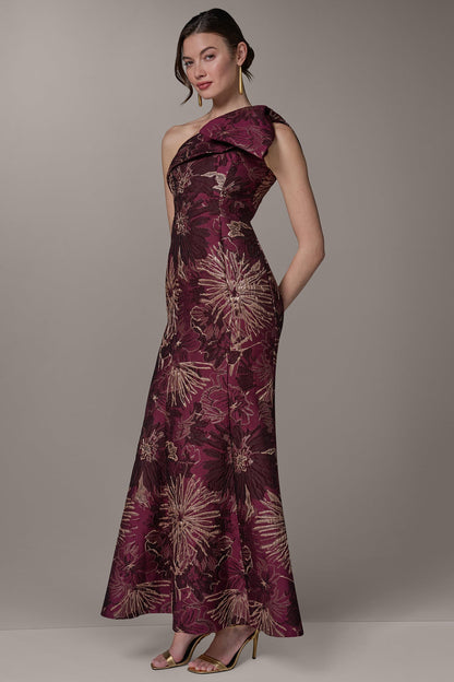 Donna Karan ONE SHOULDER FLORAL TRUMPET GOWN