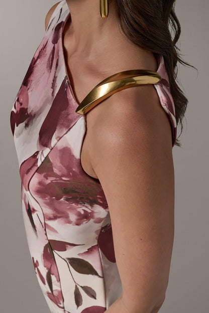 Donna Karan SLEEVELESS ASYMMETRIC FLORAL MIDI SHEATH DRESS