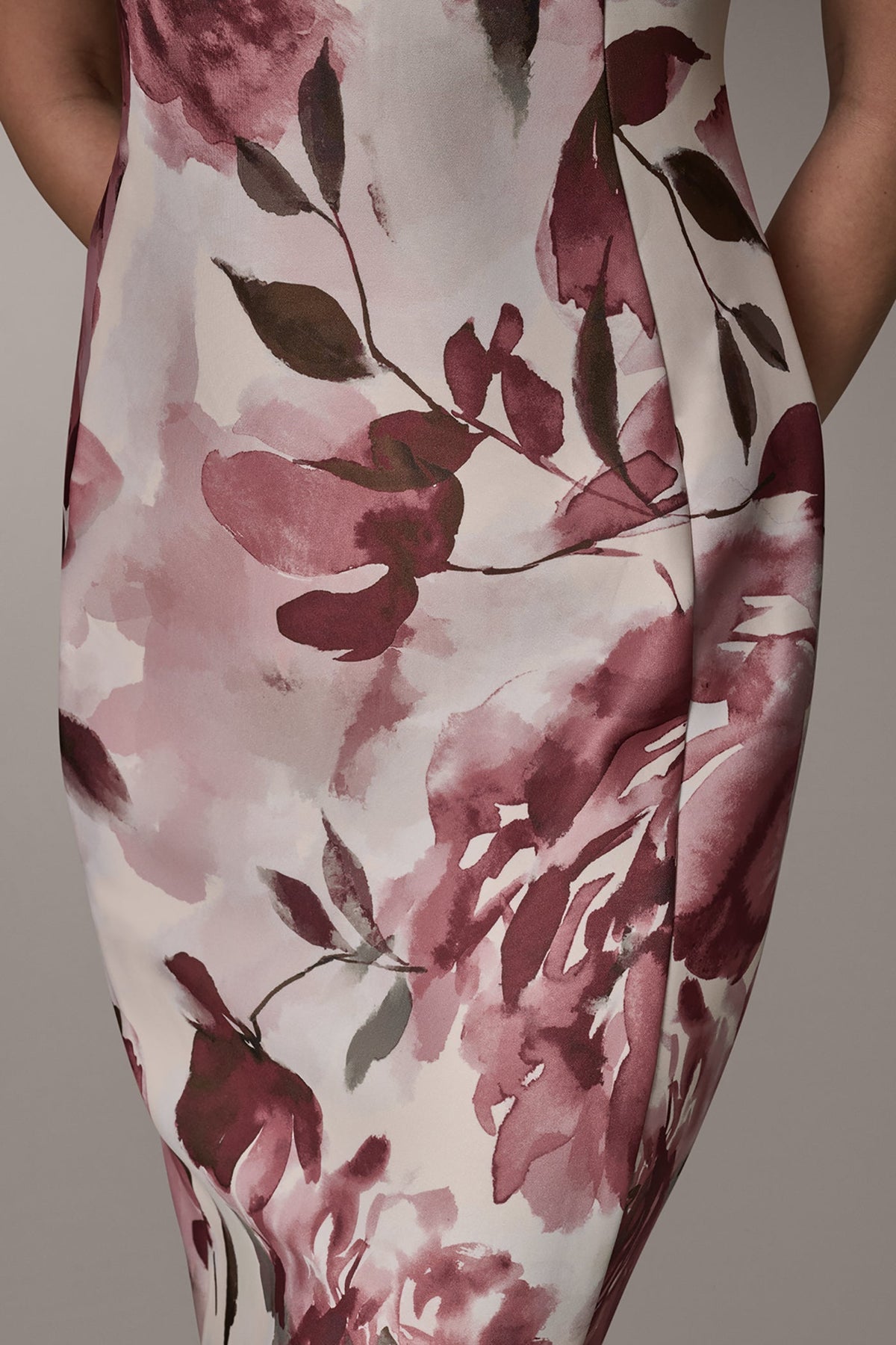 Donna Karan SLEEVELESS ASYMMETRIC FLORAL MIDI SHEATH DRESS
