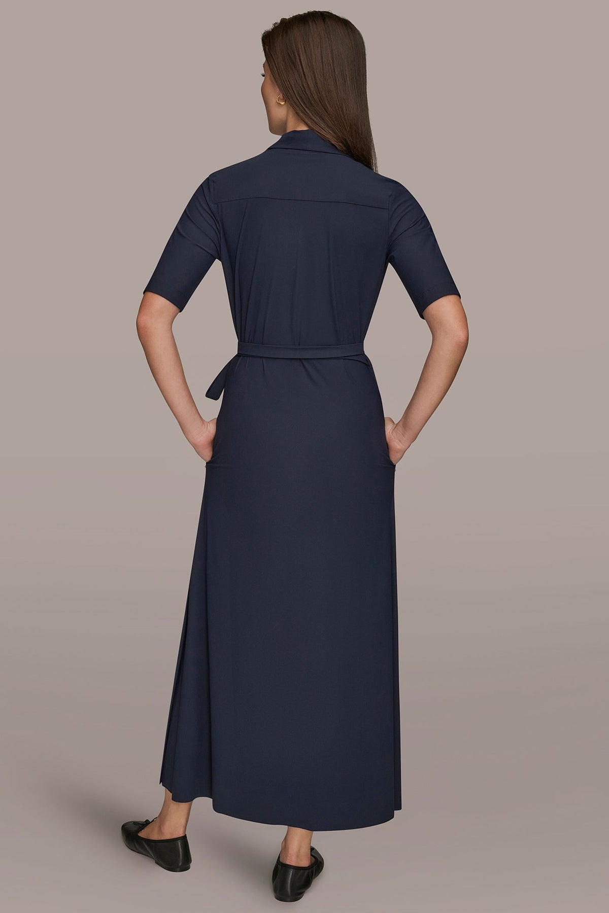 Donna Karan THE MODERN TRAVEL ELBOW-SLEEVE MIDI WRAP DRESS