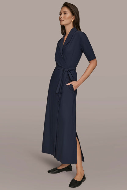 Donna Karan THE MODERN TRAVEL ELBOW-SLEEVE MIDI WRAP DRESS