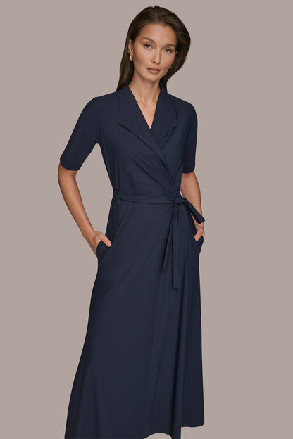 Donna Karan THE MODERN TRAVEL ELBOW-SLEEVE MIDI WRAP DRESS