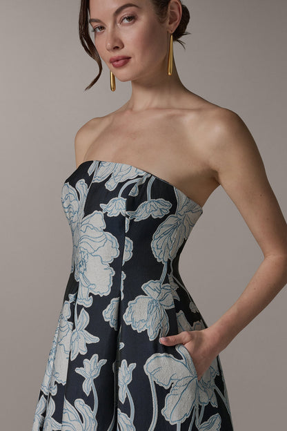 Donna Karan STRAPLESS MIDI FIT AND FLARE DRESS