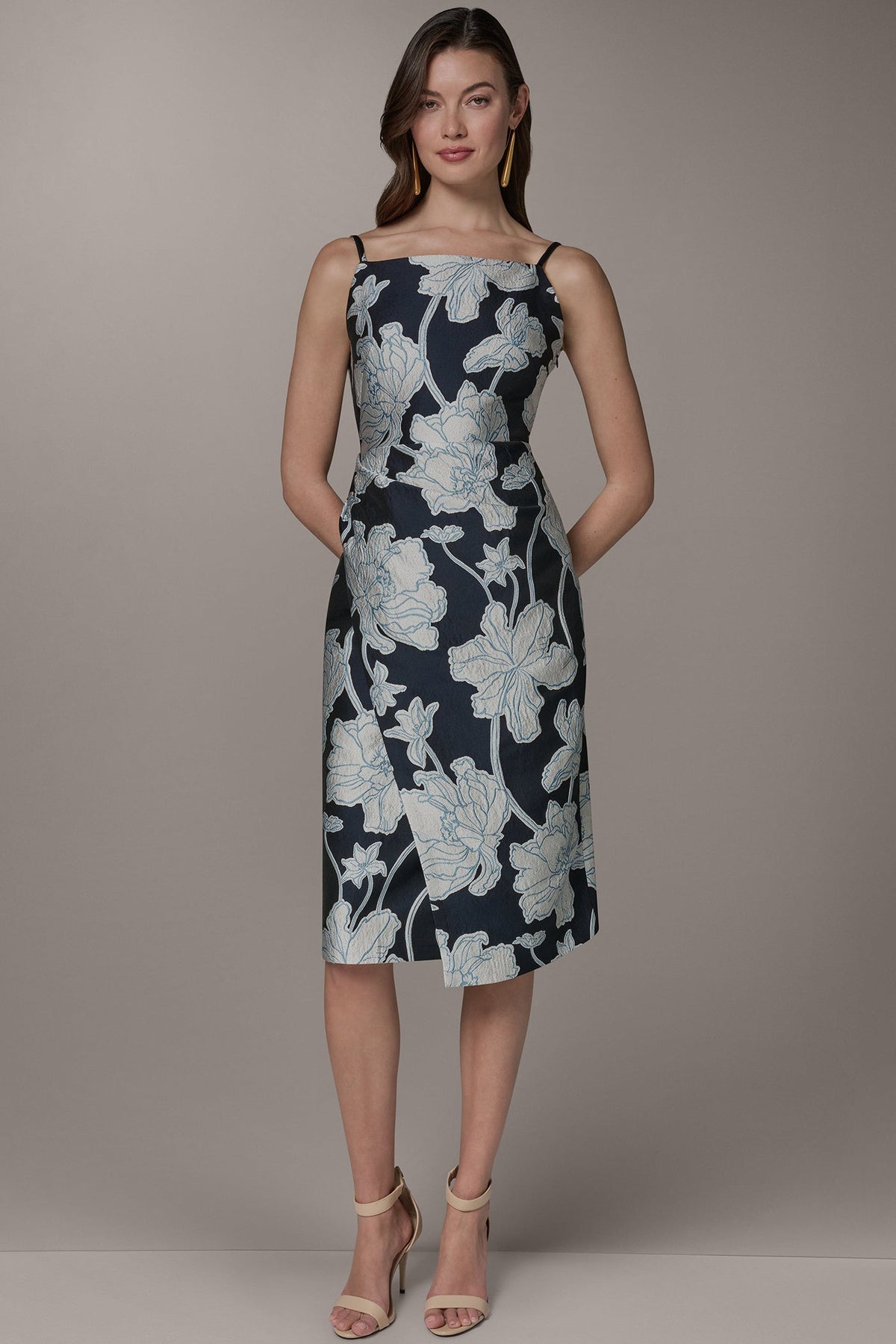 Donna Karan SLEEVELESS FLORAL MIDI DRESS