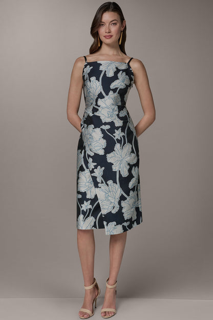 Donna Karan SLEEVELESS FLORAL MIDI DRESS