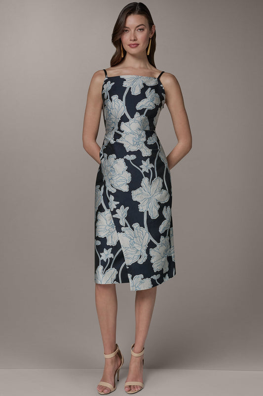 Donna Karan SLEEVELESS FLORAL MIDI DRESS