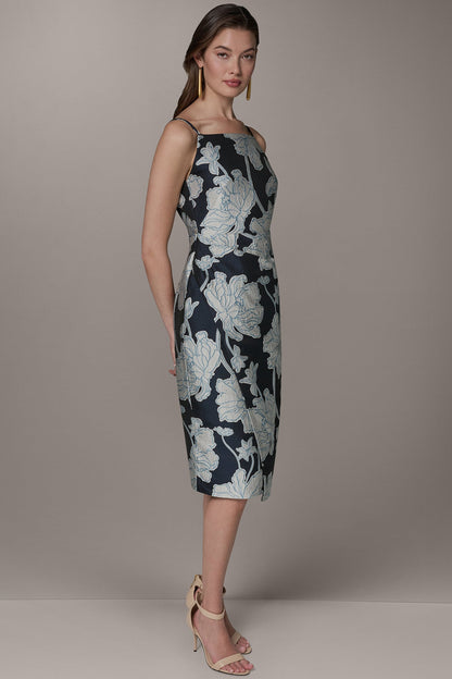 Donna Karan SLEEVELESS FLORAL MIDI DRESS