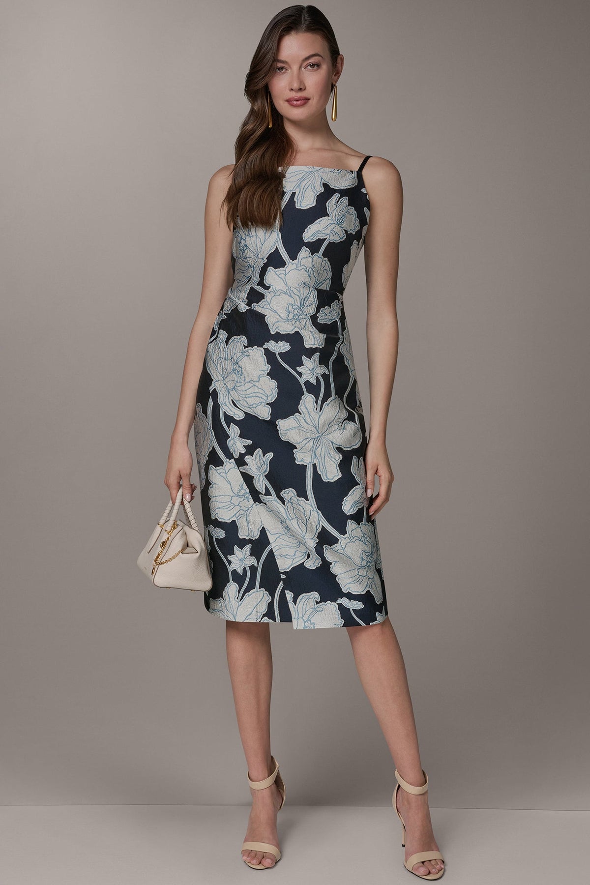 Donna Karan SLEEVELESS FLORAL MIDI DRESS