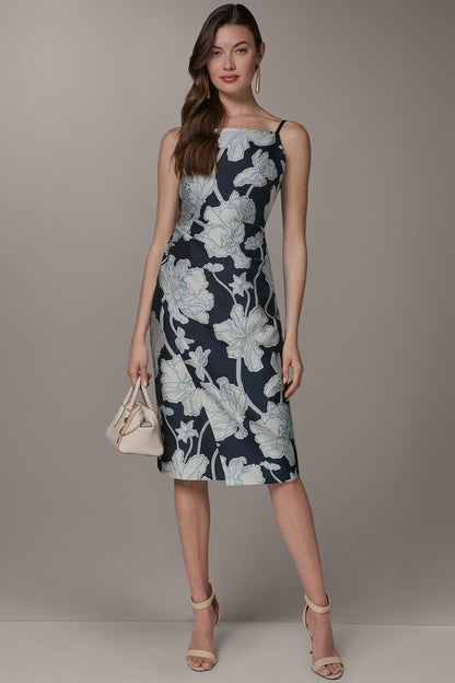 Donna Karan SLEEVELESS FLORAL MIDI DRESS