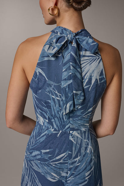 Donna Karan SLEEVELESS PRINT MIDI HALTER DRESS