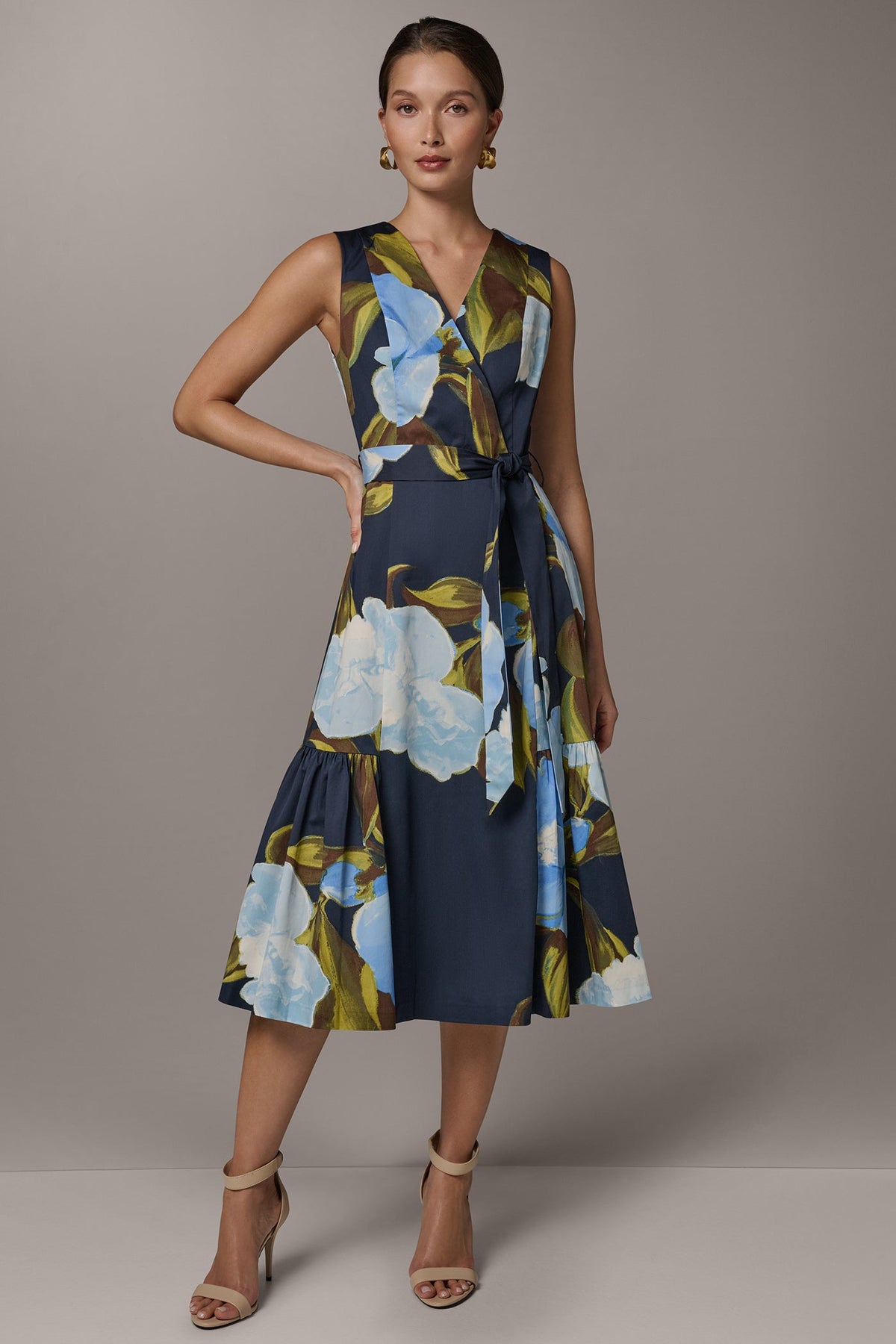 Donna Karan SLEEVELESS WRAP-EFFECT MIDI DRESS