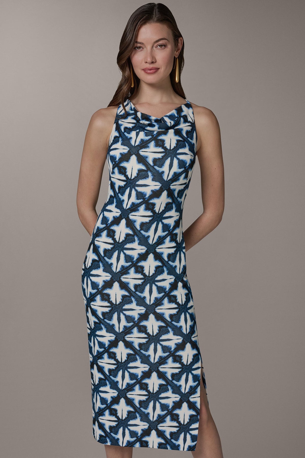 Donna Karan SLEEVELESS MIDI HALTER DRESS