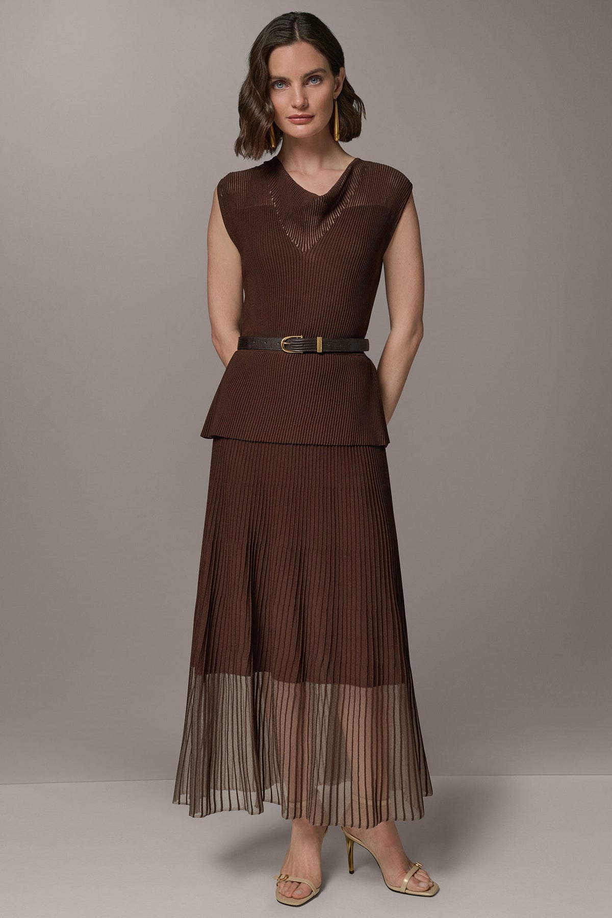 Donna Karan SLEEVELESS COWL NECK MIDI SWEATER DRESS