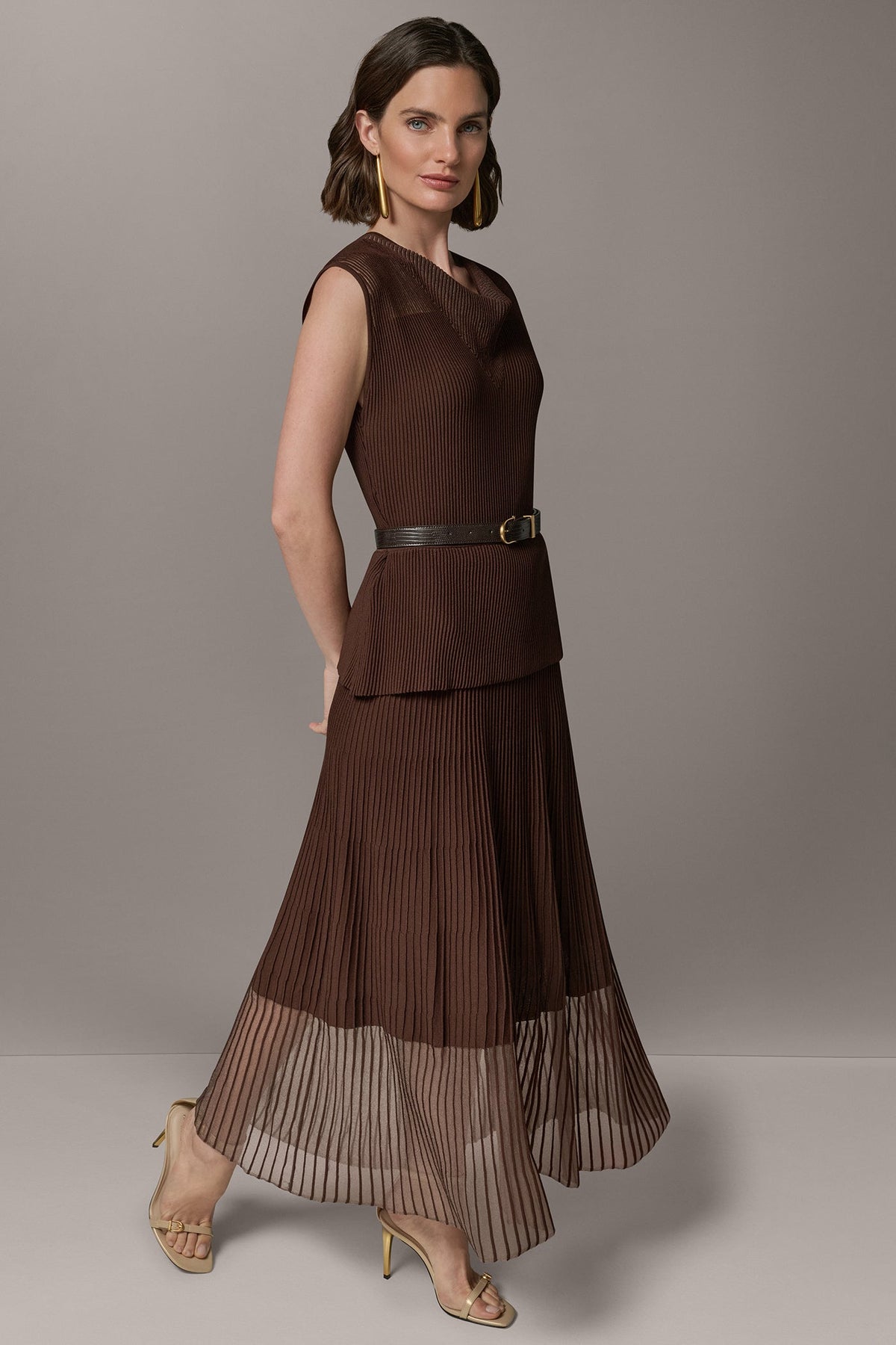 Donna Karan SLEEVELESS COWL NECK MIDI SWEATER DRESS