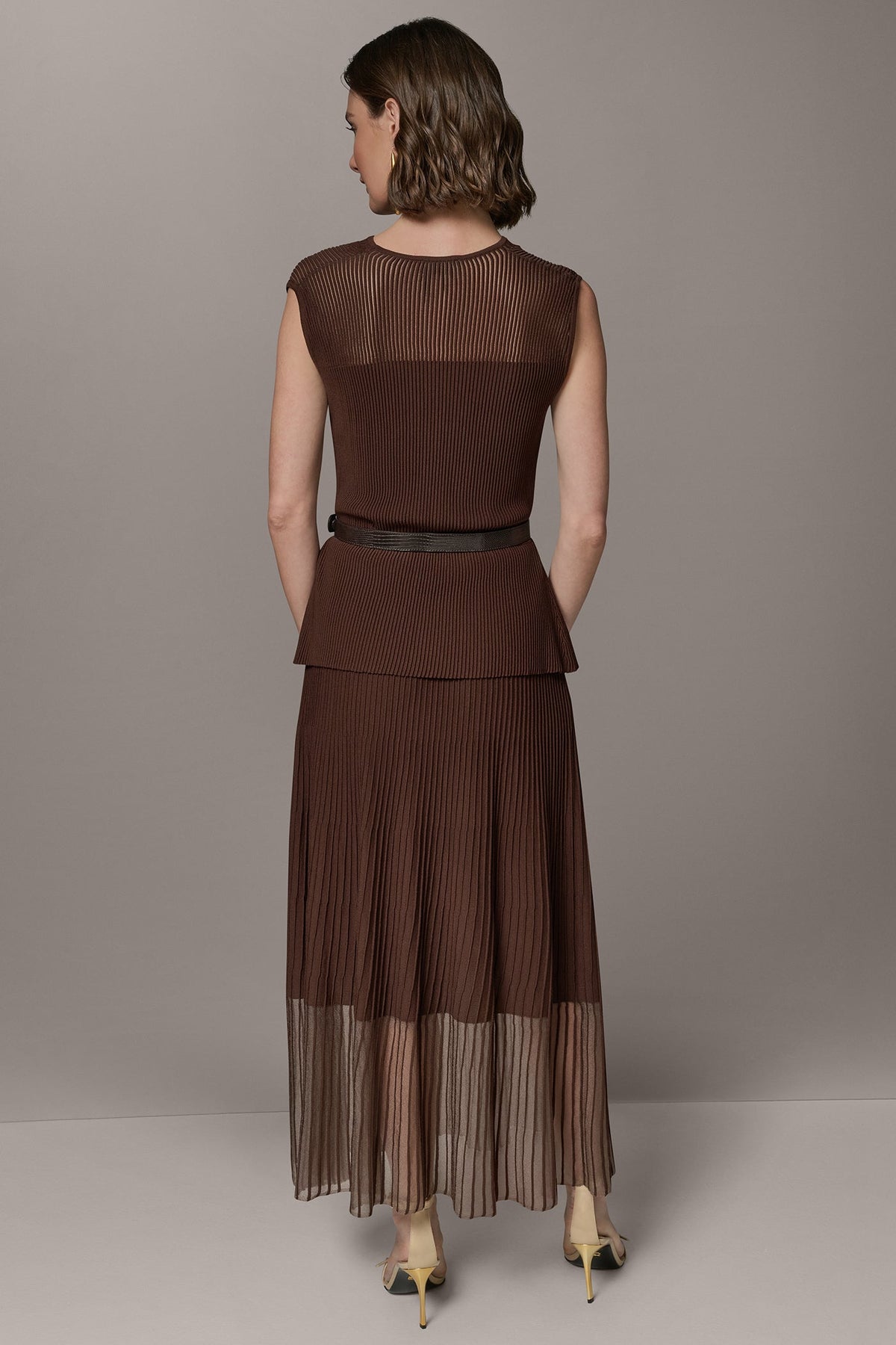 Donna Karan SLEEVELESS COWL NECK MIDI SWEATER DRESS