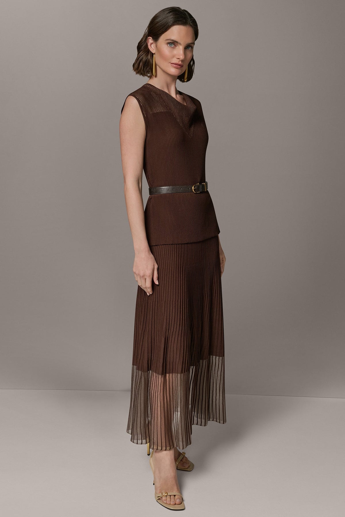 Donna Karan SLEEVELESS COWL NECK MIDI SWEATER DRESS